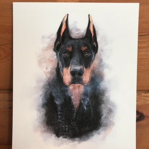 GALAXY SERIE 8x10 &quot;Druck Galaxy Cosmic Adventure Dobermann Pinscher Dobie Hund Kunst Nachthimmel Aquarell Stil