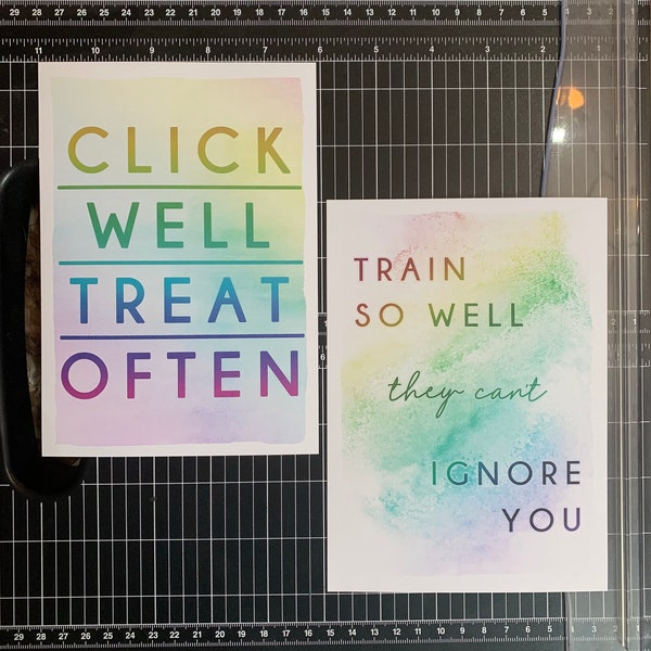 FLASH DEAL Set of two rainbow 5x7" art prints "Click Well Treat Often" & "Train So Well They Can't Ignore You" Dog Trainer Gift