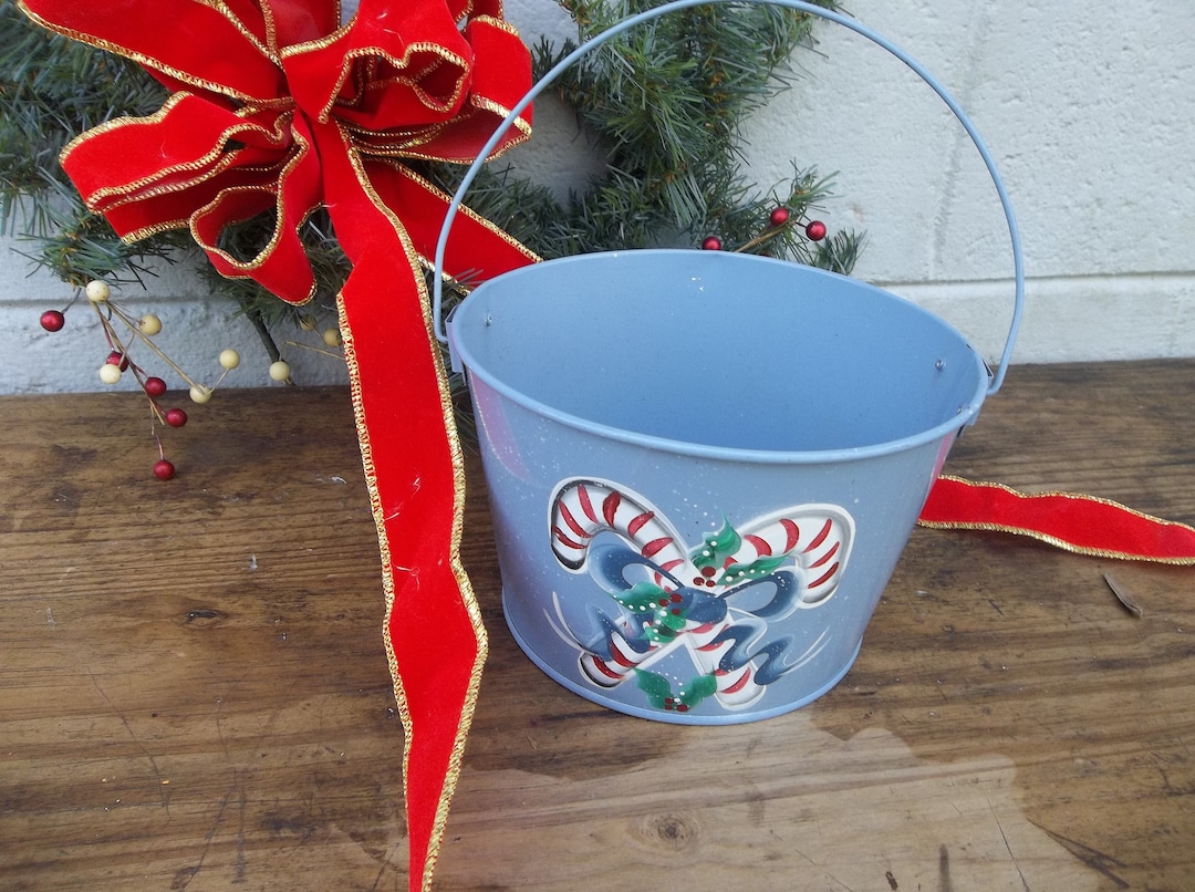 Hand Painted Metal Bucket/metal Bucket With Handle/holiday Bucket/blue
