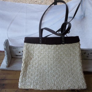 Women woven Summer and Fall handbag/woven handbag/Hand made bag/leather handle corduroy fabric wicker handbag/handwoven brown, beige handbag