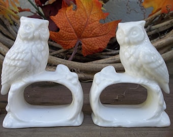 Bird napkin rings White oval napkin ring Retro white owl ceramic napkin ring Fall Table decor Napkin decoration Holiday decor Napkin holder