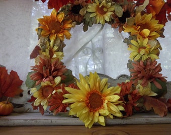 Corona de otoño rústica / corona de puerta de otoño / corona de Acción de Gracias / Burlap de otoño y corona de flores / decoración de otoño / corona de país / corona de flores de verano