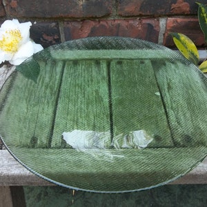 Vintage glass tray/Vintage jewelry tray/Green glass Platter/Snack plate/Vintage green tray/Glass Sandwich Large Glass Tray/round glass tray