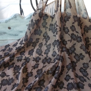 Vintage sheer shawl wrap fabric/Floral Sheer fabric/Fall brown fabric Shawl/Head piece/Throw scarf/Scarf/Head wrap/Earth tone floral Shawl