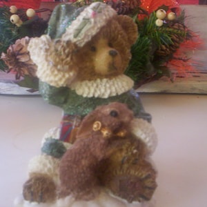 Collectibles/Keepsake figurine/Christmas elf bear figurine/Christmas decor/Holiday figurine/Holiday decor/Christmas Elf Bear with a rabbit
