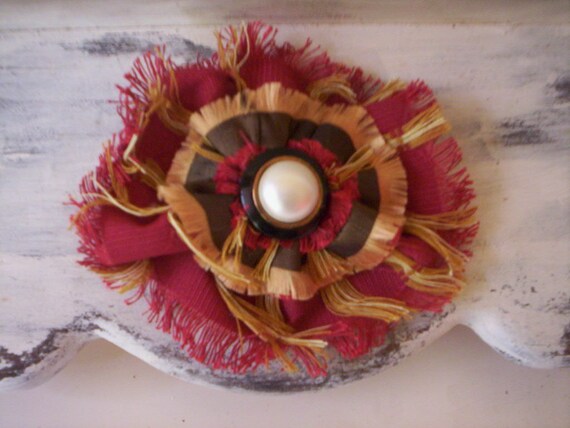 Fall Shabby Fabric Flower Pin and Hair Clip/button Flower Pin and