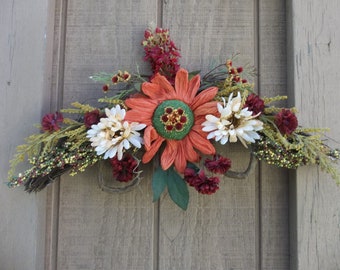 Corona rústica de otoño Corona de puerta de otoño / Corona de Acción de Gracias / Corona de flores de papel y tela en mal estado de otoño / Corona de campo Corona de flores de verano