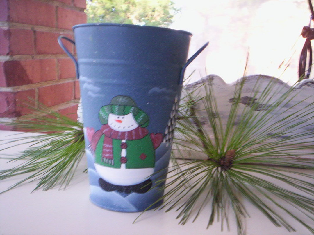 Hand Painted Metal Bucket/metal Bucket With Handle/holiday Bucket/blue
