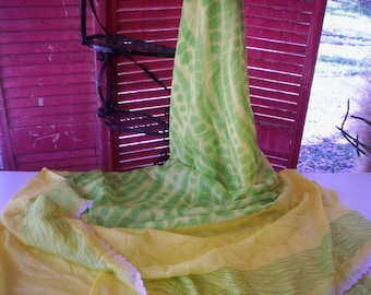 Vintage sheer shawl wrap fabric/Ombre sheer shawl/Batik shawl/Head piece/Throw scarf/Fall Scarf/Fall Head wrap/Tie dye Shawl/Polyester shawl