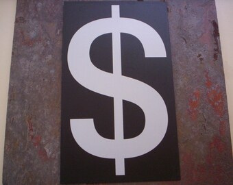 Vintage plastic dollar sign/Black and white plastic sign/Plastic money sign/Salvage plastic/Salvage sign/dollar sign supply/Craft supply