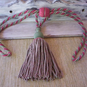 Luxurious Large twist rope burgundy,gold and green olive drapery tassels fringe Tieback/Holiday tassels/Vintage curtain tassels fringe/decor
