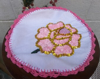 Lace doilyElegant lace doilies/Pink,white,Green and gold doilies/Beaded,Sequin Crochet doilies/Vintage flower doily/Home decor/Table decor