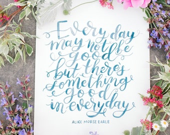 Calligraphy Life Quote Art Print – Blue Watercolor Style