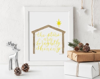 Watercolor Christmas Print | "The Stars Are Brightly Shining" 8x10 Holiday Print