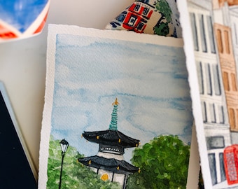 London Peace Pagoda Watercolor Print | London Artwork