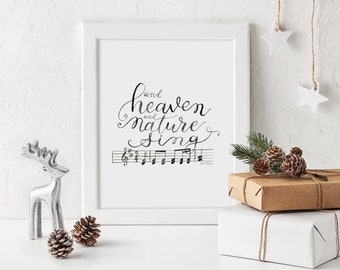 Watercolor Christmas Print | "And Heaven And Nature Sing" Holiday Wall Art (8x10)