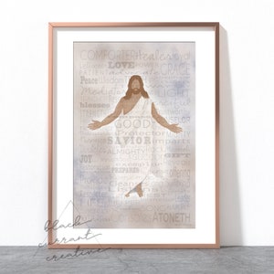 Offers of Christ Wall Art Print - Jezus Christus illustratie met woorden die verwijzen naar Christus in het Boek van Mormon | Idee voor kerstcadeau