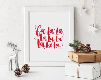 Fa La La Christmas Print | Watercolor Hand Lettered 8x10