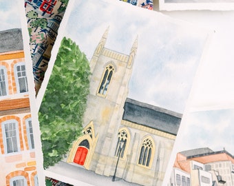 Stone Church Watercolor Print | London Artwork