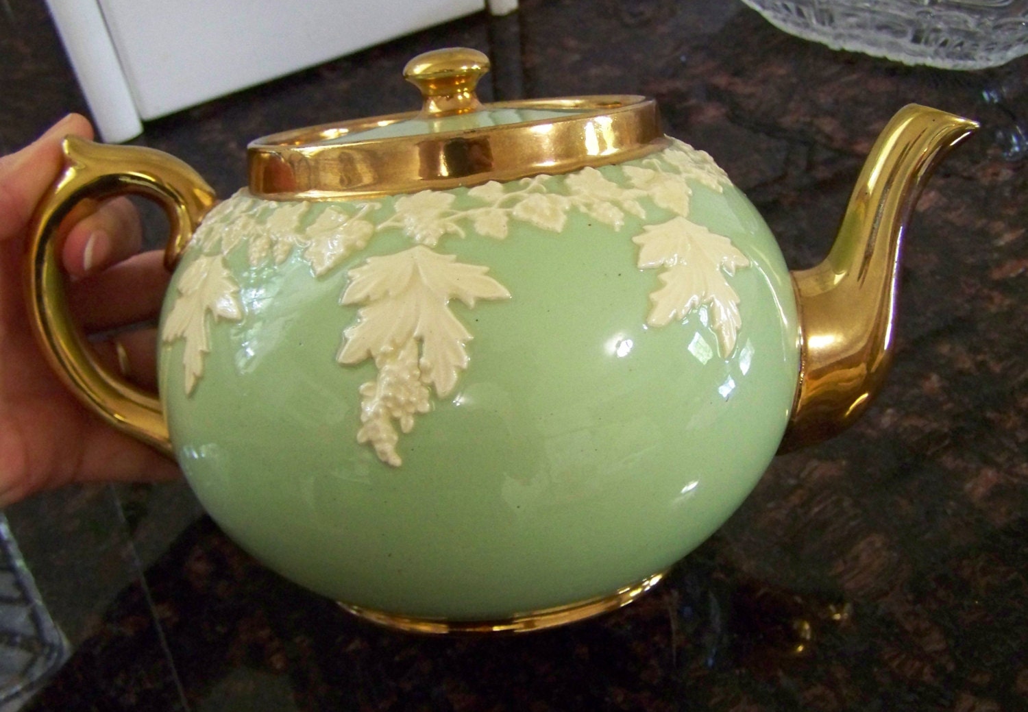 Tea Pot Vintage Staffordshire England Gibsons jadite green Etsy