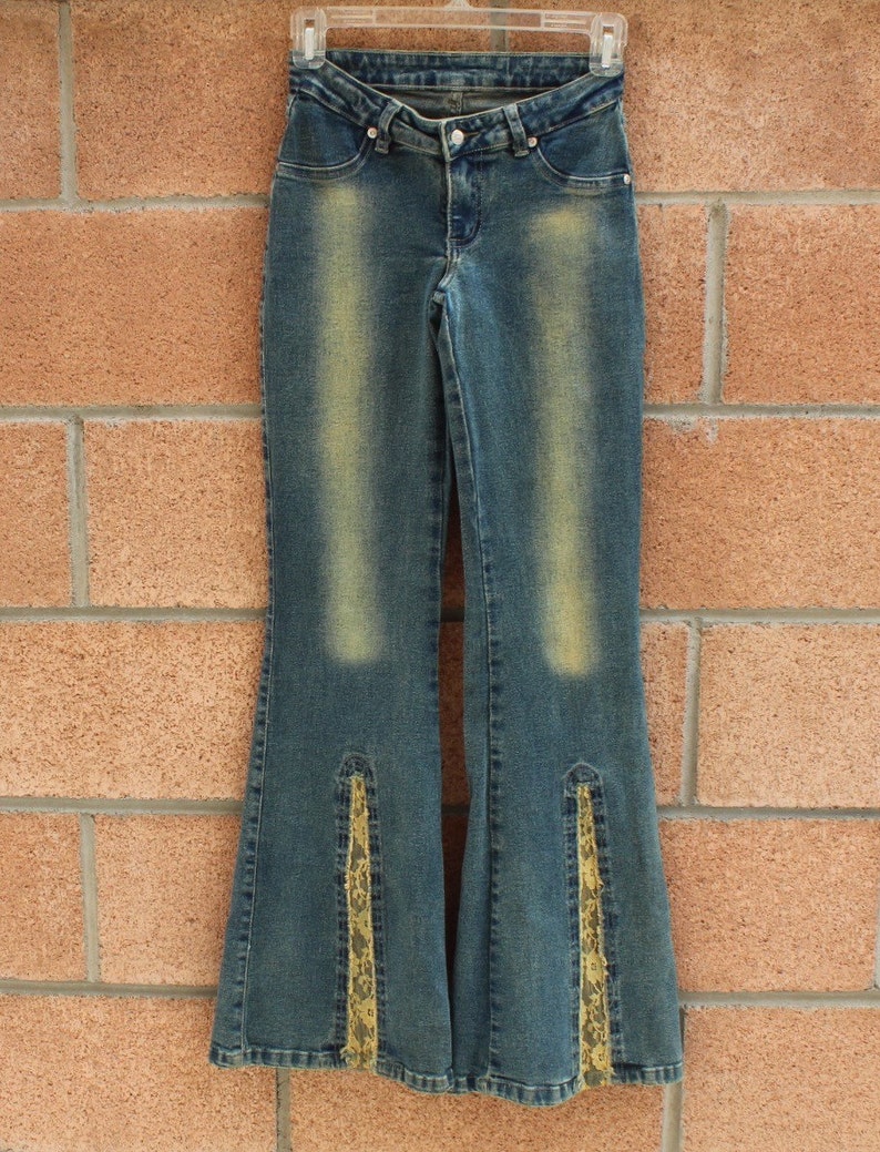 Lace Bell bottoms jeans // Old School pants // vintage pants | Etsy