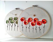 Embroidery wall hoop art - Poppy Flower Garden Orange poppy Green poppy