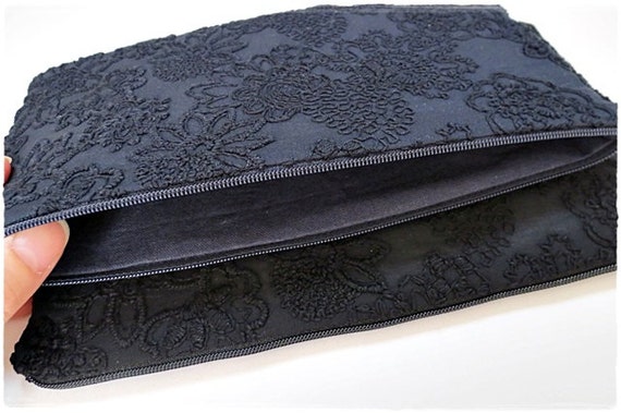 navy lace clutch bag