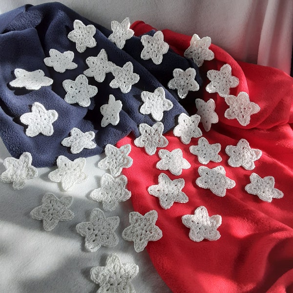 Crochet Star Appliques, Crochet Cotton Small White Stars, Sew On Applique, America Patriotic Star