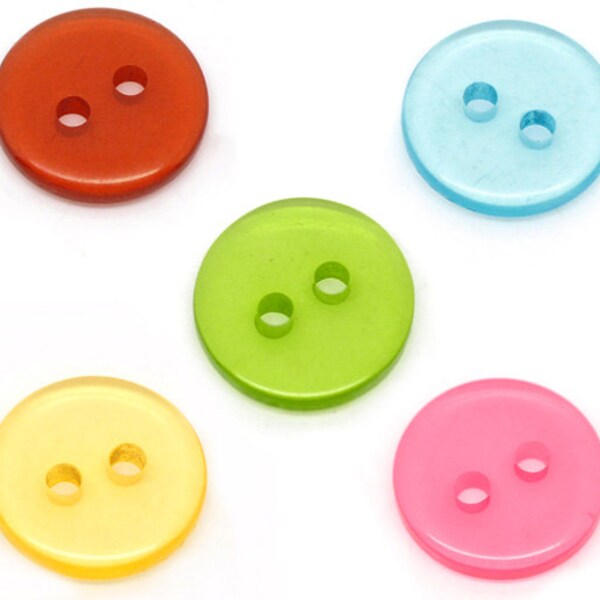 300 Wholesale - Mixed Colours 2 Holes Transparent Acrylic Sewing Buttons Scrapbooking 11mm - Pack of 300