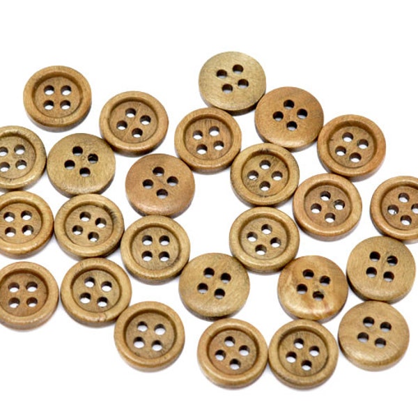 20 Round Wood Button Four Hole Honey Colour 15mm - 20 Pack PWB23