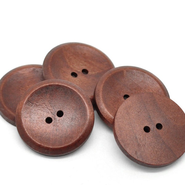 4 Round Extra Large Wood Button (Design 3) Two Hole Reddish  Brown Colour 40 mm (1-5/8") Coat Button Sweater Button  - 4 Pack PWB10