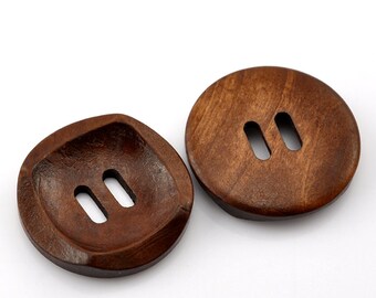 6 Round With Square Detail Concaved Wood Button Two HoleCoffee Colour 30mm (1 1/8") - 6 Pack PWB02