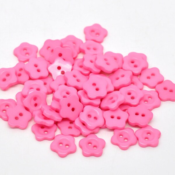 100 Flower Shaped 12mm  Wholesale Bulk Resin Plastic Buttons - Two Holes - PINK  - 100 Pack PB31