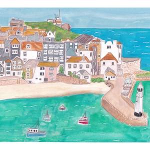 Mixed Media Art Print of St Ives Harbour, Cornwall - A4 Size