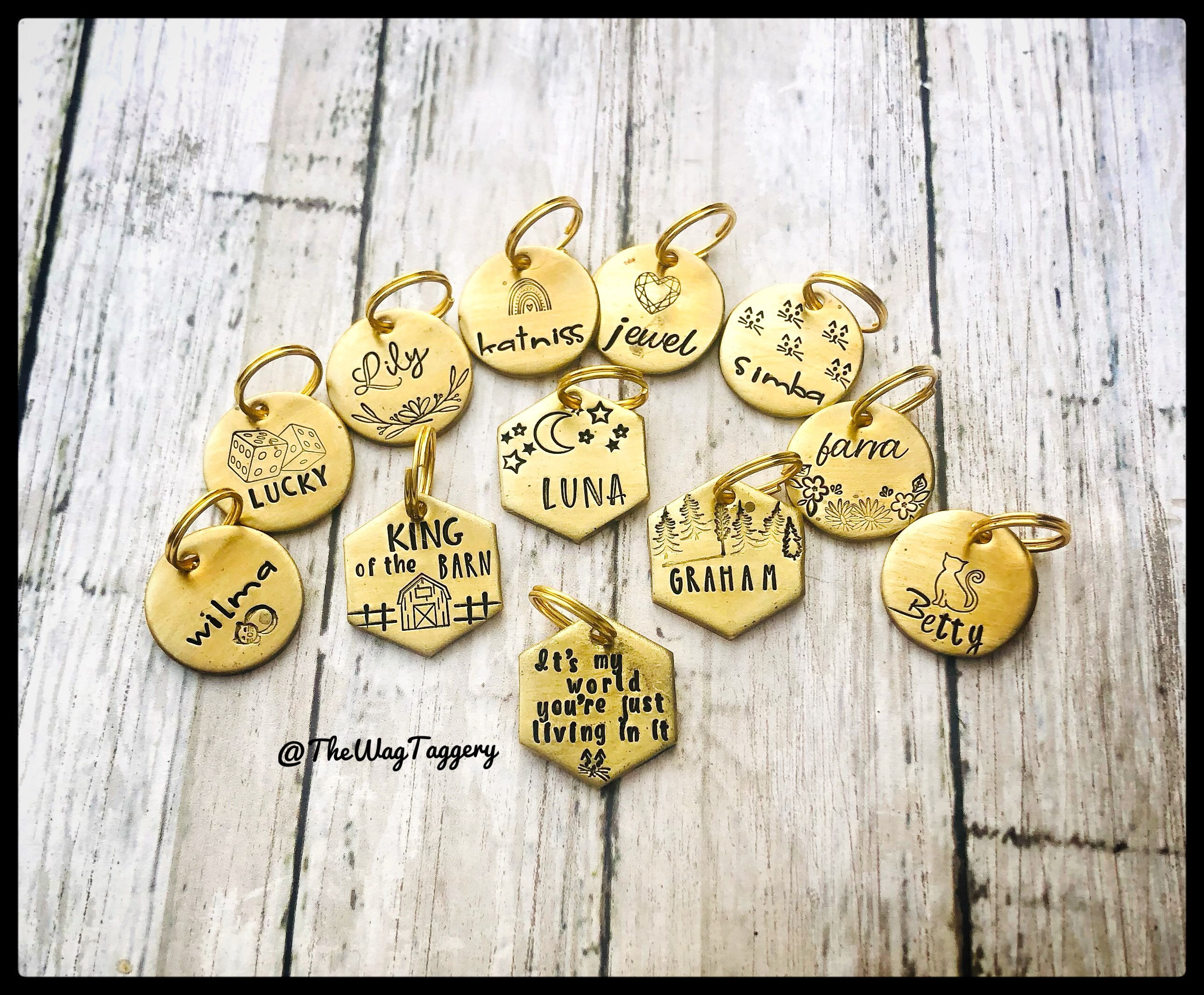 Cat Collar Tags Personalized With Name and Theme Brass Etsy UK