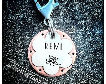 Floral dog ID tag - Custom ID tag - dog ID tag - handstamped - pet tag - dog name tag - personalize with the name of your choice - dog gifts