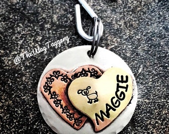 Hand Stamped Metal Dog ID Tag: Personalized Pet Tag