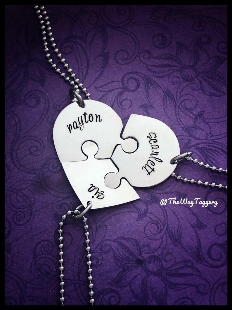 Custom Personalized Puzzle Piece Name Necklace Set Three Etsy