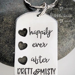 Personalized happily ever after keychain - your names - hearts - love - anniversary - wedding - gift ideas