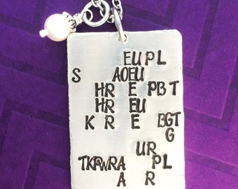 Hand stamped custom steno necklace - court reporter - court reporting - great gift for stenographers