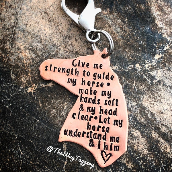Rider’s prayer READY to SHIP horse keychain - copper or silver - horse and rider - hand stamped - gifts for riders - gifts for horses