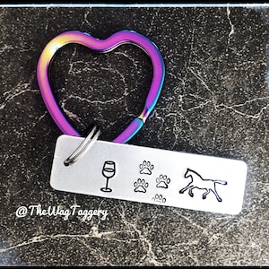 Wein Pferde und Hunde Schlüsselanhänger - Metall Schlüsselanhänger - Herz Spaltring - Geschenkideen für Sie - Team Geschenke