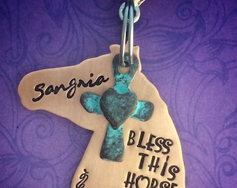 Hand Stamped Horse Bridle Tag: Copper Horse Head Charm