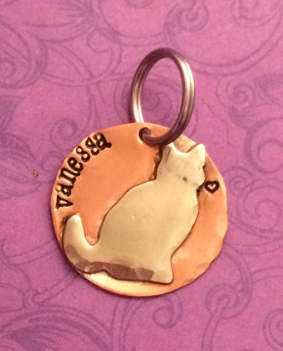 Personalized Cat ID Tag Hand Stamped Copper