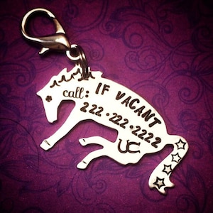 Trail rider in need tag - if vacant - hand stamped  - phone number - horseback - horse  - saddle - horses - trail rider - rider down