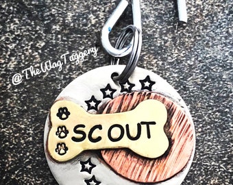 Hand stamped metal pet ID tag - dog ID Tag -- personalized -- custom