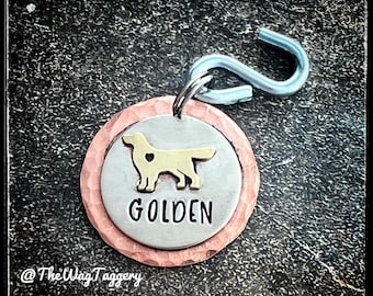 Personalized Golden Retriever Pet ID Tag: Hand Stamped Mixed Metal Dog Name Tag
