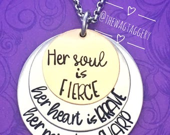 Her soul is fierce, her heart is brave, her mind is sharp - empower yourself by wearing this hand stamped necklace - gifts for her