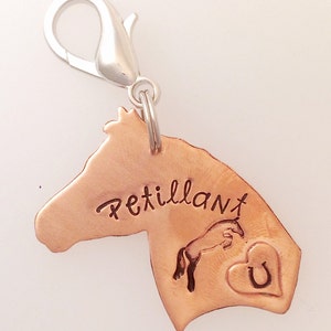 Personalized horse tag - horse ID tag - bridle charm - halter tag - custom copper horse head charm - jumping horse