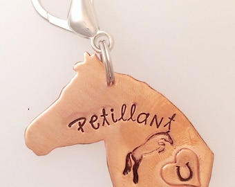 Personalized Copper Horse Tag: Hand Stamped Bridle Charm